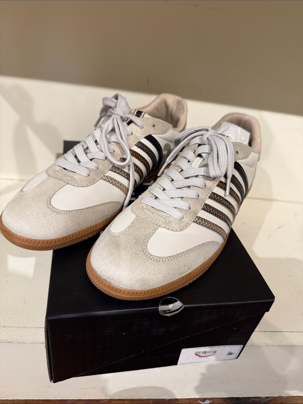 ShuShop White and Brown Retro Sneakers